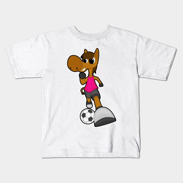 Horse as Soccer player with Soccer ball Kids T-Shirt by Markus Schnabel